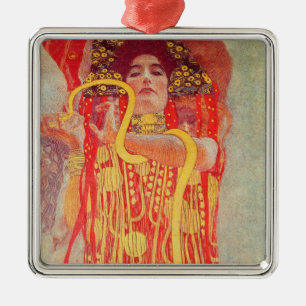 Ornamento De Metal Gustav Klimt Red Woman Dourada pintura Cobra