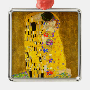 Ornamento De Metal Gustav Klimt's The Kiss famous painting.    