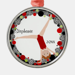 Ornamento De Metal Gymnast do Redhead em vermelho, em preto & verde