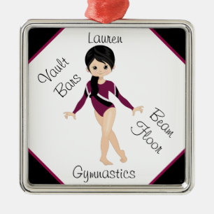 Ornamento De Metal Gymnastics Black Hair, Brown Eyes, Burgundy Leo