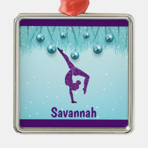 Ornamento De Metal Gymnastics Natal Purple Aqua Personalizado