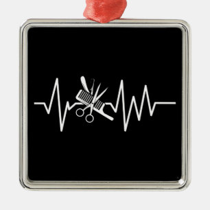 Ornamento De Metal Hairstylist - Barber Scissors Comb Heartbeat Metal