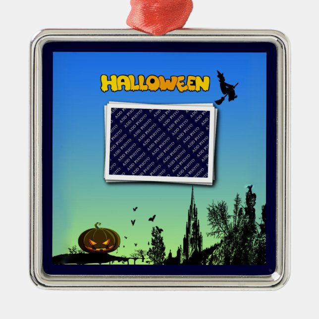 Ornamento De Metal Halloween Dusk com Witch Adicionar Fotografia (Frente)