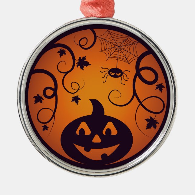 Ornamento De Metal Halloween Jack ou lanterna abóbora face e aranha (Frente)