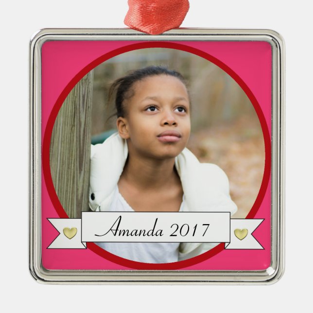 Ornamento De Metal HAMbWG - Borda rosa e vermelha com faixa (Frente)