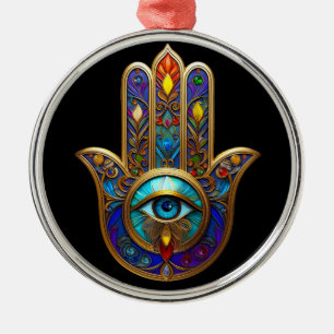 Ornamento De Metal Hamsa Colorido Dourado Terceiro Olho Turquesa Safi