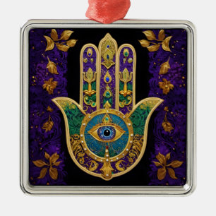 Ornamento De Metal Hamsa Terceiro Olho Dourado Ornamentado