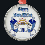 Ornamento De Metal Hanukkah Dancing Dreidels e Jelly Doughnut<br><div class="desc">Você está vendo The Lee Hiller Designs Collection of Home and Office Decor,  Roupa,  Gifts and Coleções. As Designs incluem Lee Hiller Photoographic e Mixed Media Digital Art Collection. Você pode ver sua fotografia da Nature em http://HikeOurPlanet.com/ e seguir seu blog de caminhada no Hot Primavera National Park.</div>
