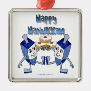 Ornamento De Metal Hanukkah Dancing Dreidels e Jelly Doughnut