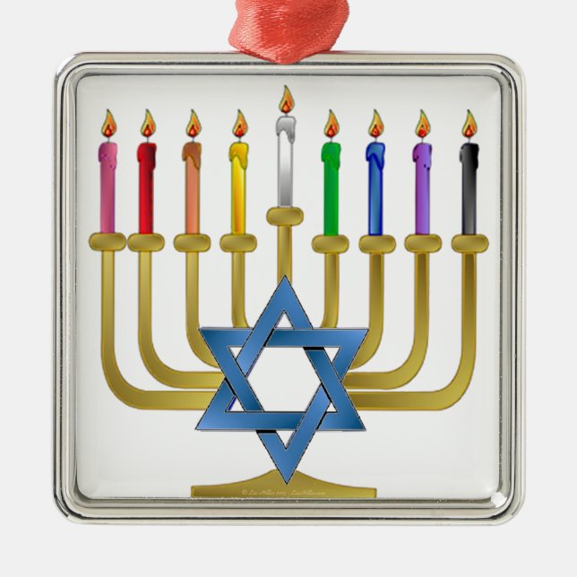 Ornamento De Metal Hanukkah Rainbow Candles Dourados Menorah (Frente)