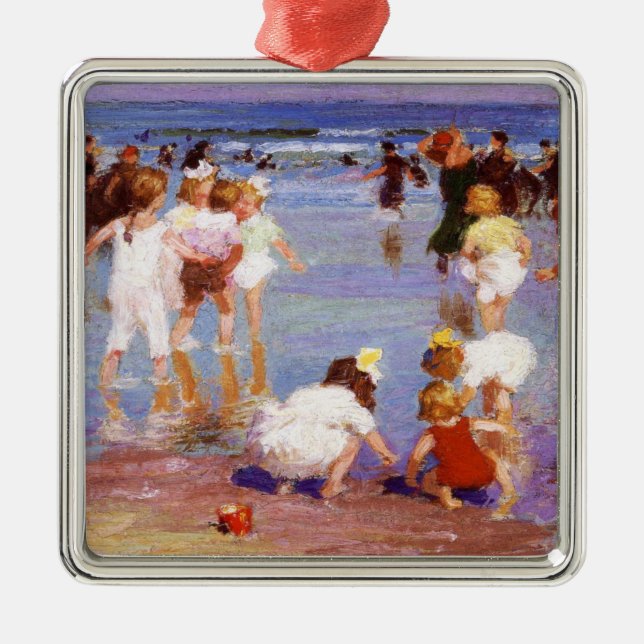 Ornamento De Metal Happy Days at Beach (por E.H. Potthast) (Frente)
