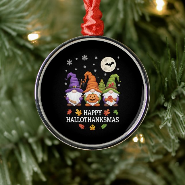 Ornamento De Metal Happy Hallothanksmas Gnomos Lover Halloween Xmas (Árvore)