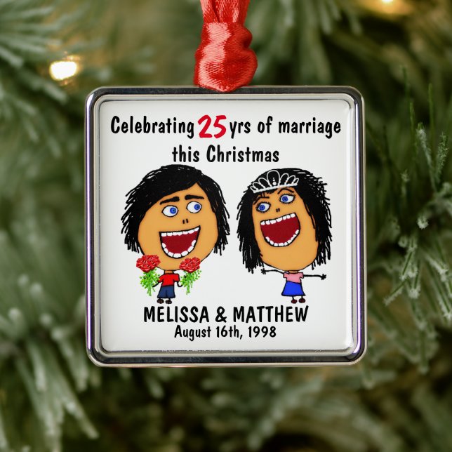 Ornamento De Metal Happy Marriage Christmas Cartoon (Árvore)