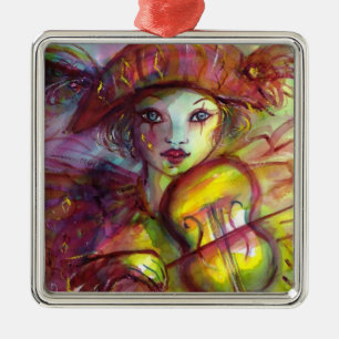 Ornamento De Metal HARLEQUIN JOGANDO VIOLIN Venetian Mascarada