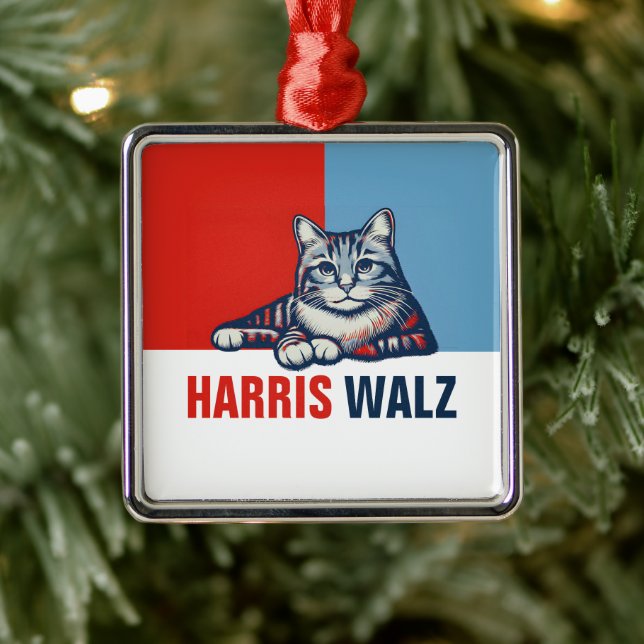 Ornamento De Metal Harris Walz 2024 Obviamente Blue Cat (Árvore)