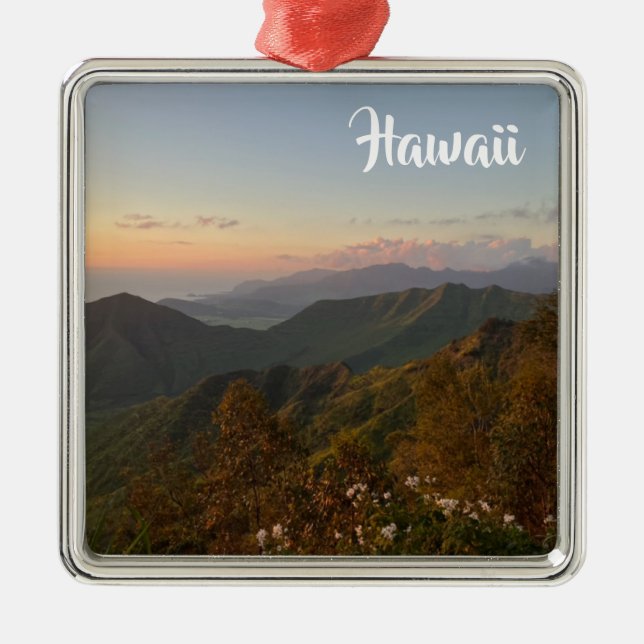 Ornamento De Metal Hawaii Sunset nas Montanhas (Frente)