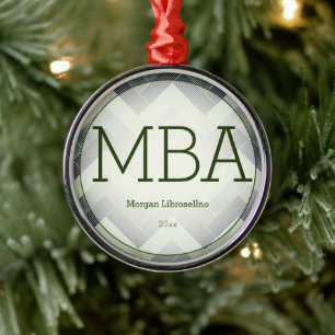 Ornamento De Metal Herringbone Green White MBA Graduação Ano