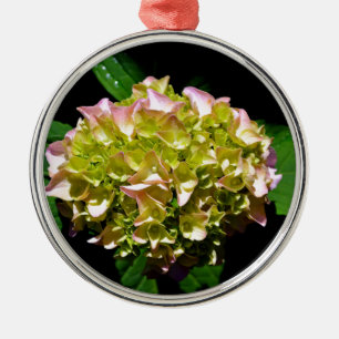 Ornamento De Metal Hídranga floral verde-rosa-esverdeado Elegante