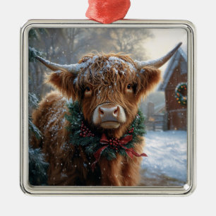 Ornamento De Metal Highland Cow Rustic Barnyard Natal