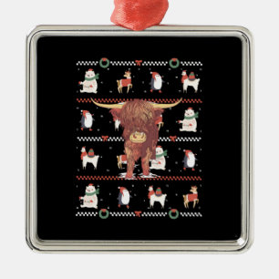 Ornamento De Metal Highland Cow Ugly Christmas