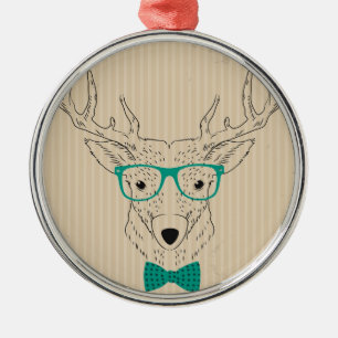 Ornamento De Metal Hipster Reindeer Elk com óculos graciosos Natal