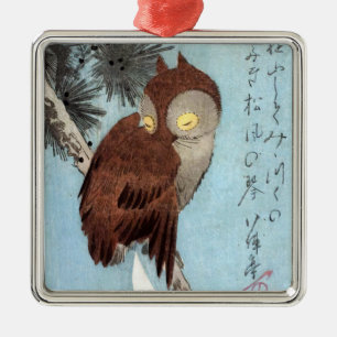 Ornamento De Metal Hiroshige - Coruja, Pinho e Lua Crescente