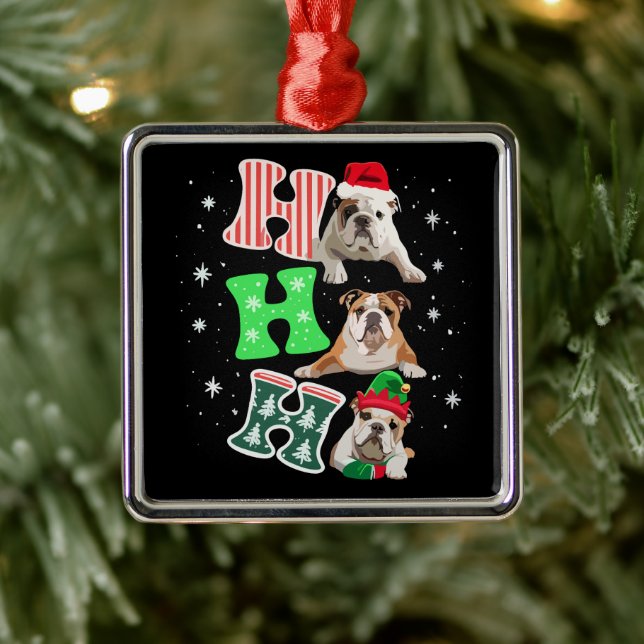 Ornamento De Metal Ho Ho Ho English Bulldog Santa Reindeer Christmas  (Árvore)