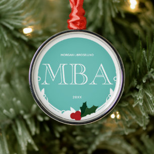 Ornamento De Metal Holly Berry Teal White MBA Nome Ano