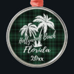 Ornamento De Metal Hollywood Beach Palm Tree Green Xadrez<br><div class="desc">Ornamento de Xadrezes Verde da Árvore da Flórida de Hollywood Beach</div>