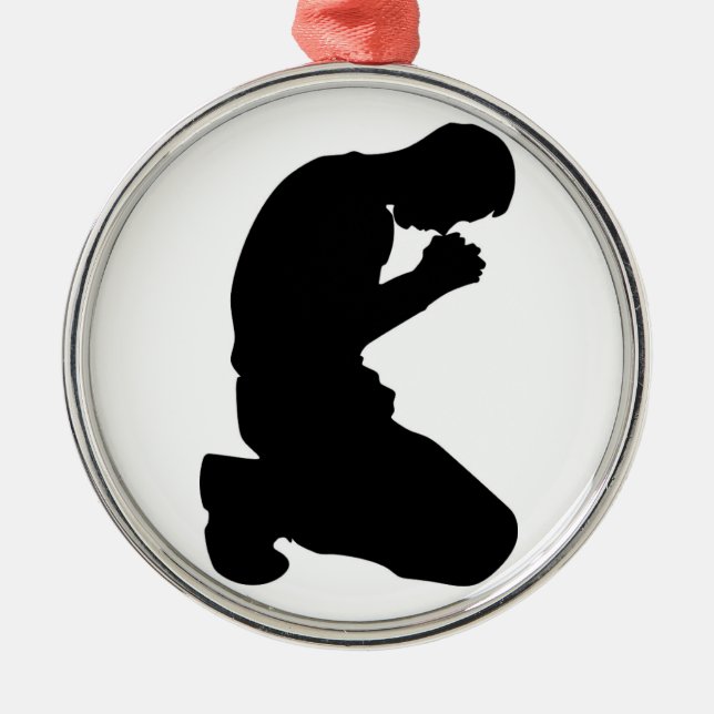 ORNAMENTO DE METAL HOMEM AJOELHADO EM ORAÇÃO (Frente)