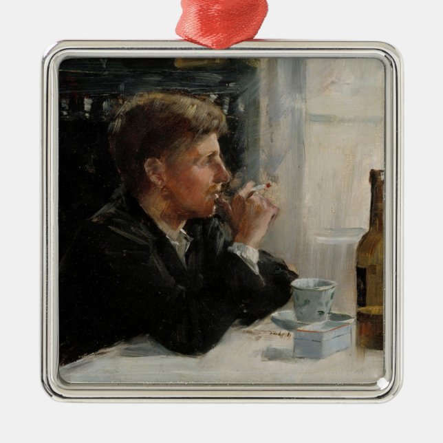 Ornamento De Metal Homem sentado perdido na Mesa (Frente)