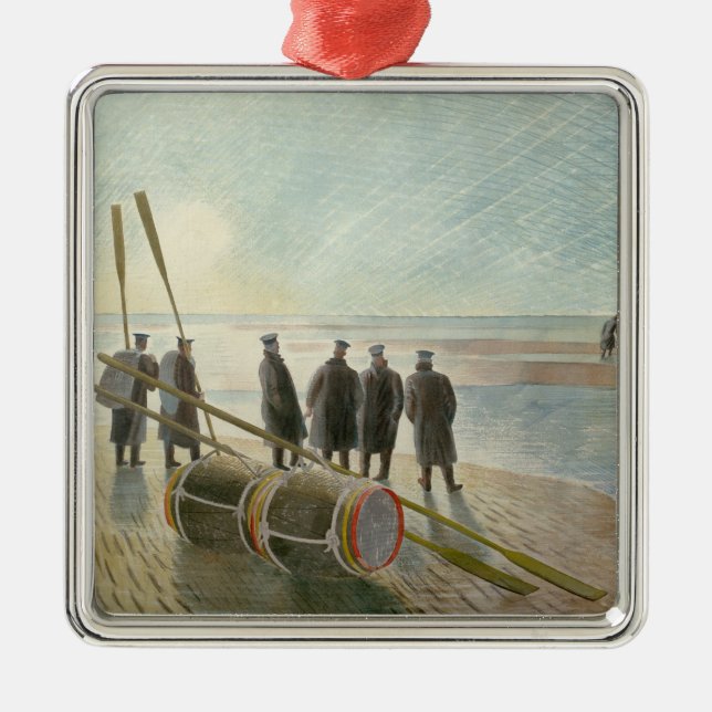 Ornamento De Metal Homens na Praia (Trabalho Perigoso em Baixo Lado) (Frente)