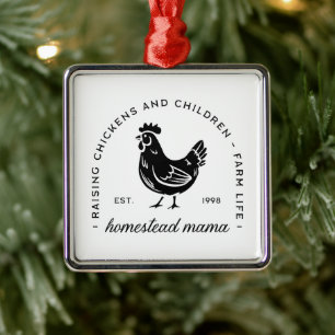 Ornamento De Metal Homesteader galinha mama sahm mãe engraçada cita