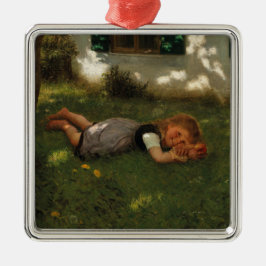 Ornamento De Metal Hora do lanche (Garota Doce Deitada na Grama)