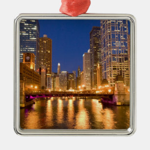 Ornamento De Metal Horizonte de Chicago, Illinois, e Rio Chicago em