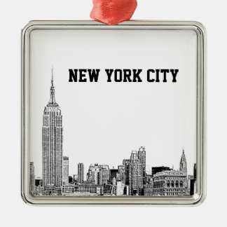 Ornamento De Metal Horizonte de NYC Gravado 01