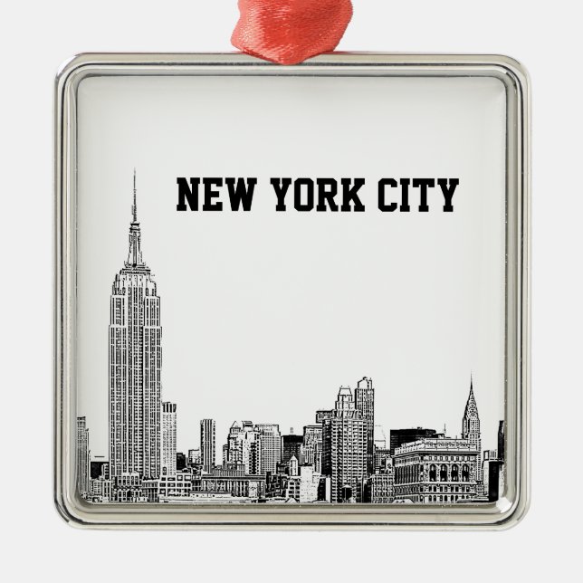 Ornamento De Metal Horizonte de NYC Gravado 01 (Frente)