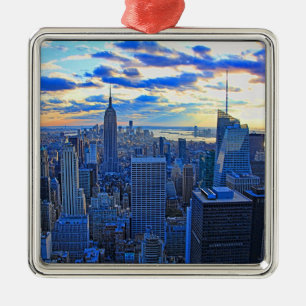 Ornamento De Metal Horizonte de NYC no final da tarde enquanto o pôr 