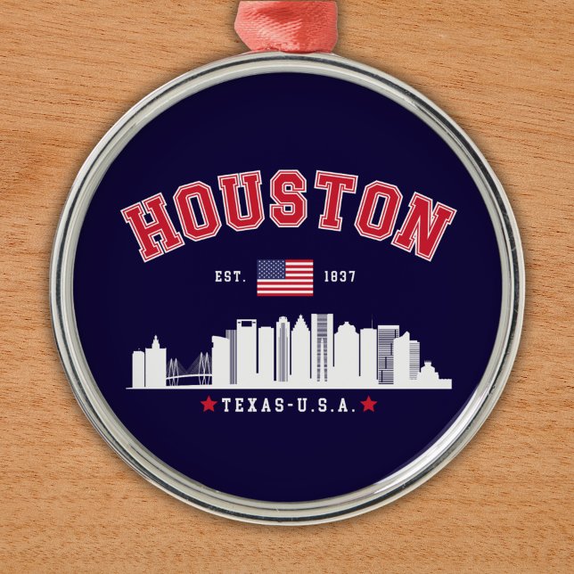 Ornamento De Metal Houston Texas Modern Skyline Design (Criador carregado)