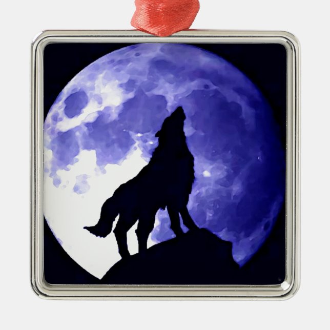 Ornamento De Metal Howling Wolf & Fullmoon (Frente)