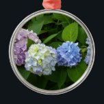 Ornamento De Metal Hydrangeas<br><div class="desc">Lindas e românticas hidrelétricas cor-de-rosa roxa-roxa- fotografia de H Cooper</div>