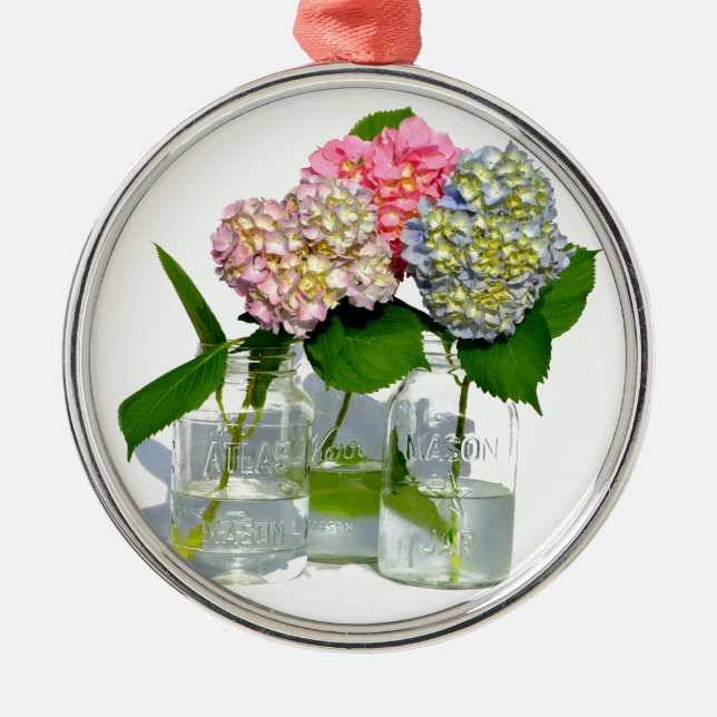 Ornamento De Metal Hydrangeas e Mason jar (Frente)