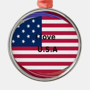 Ornamento De Metal I Love U.S.A Swirl: Patriotic Heart Art Impressão