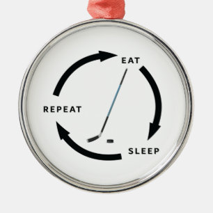Ornamento De Metal Ice Hockey Eat Sleep Repeat Sports Fan Saying