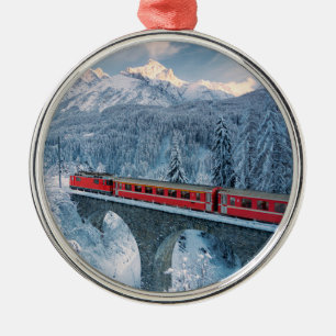 Ornamento De Metal Ice & Snow   Red Bernina Express Train Switzerland