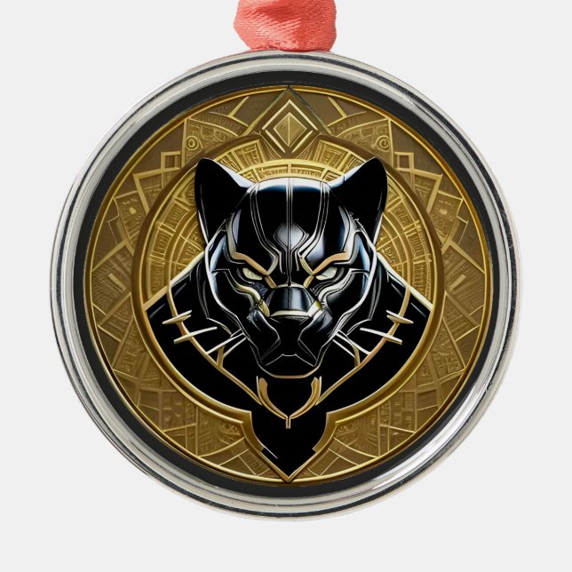 Ornamento De Metal Ícone da Pantera Negra com Fundo Geométrico Dourad (Frente)