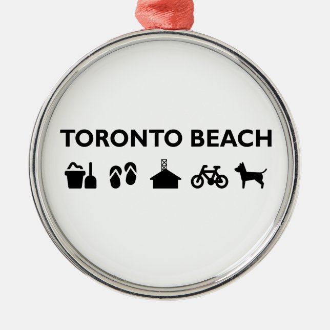 Ornamento De Metal Ícones de Toronto Beach Monotone Black (Frente)