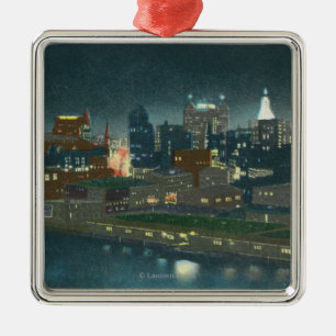 Ornamento De Metal Ideia da skyline do búfalo na noite