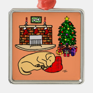 Ornamento De Metal Ilustração amarela da árvore de Natal de Labrad