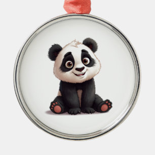 Ornamento De Metal Ilustração de Arte de Panda Sentado em Cartoon